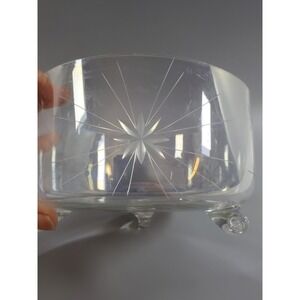 Vintage Starburst Etched Glass Footed Bowl 3 Leg Clear Candy Dish Decorative...